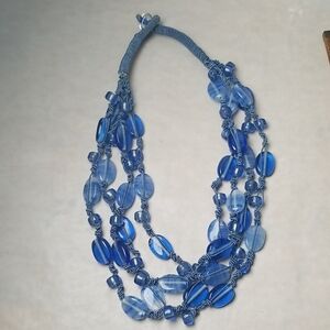 Blue Beaded Multistrand Tied Necklace
